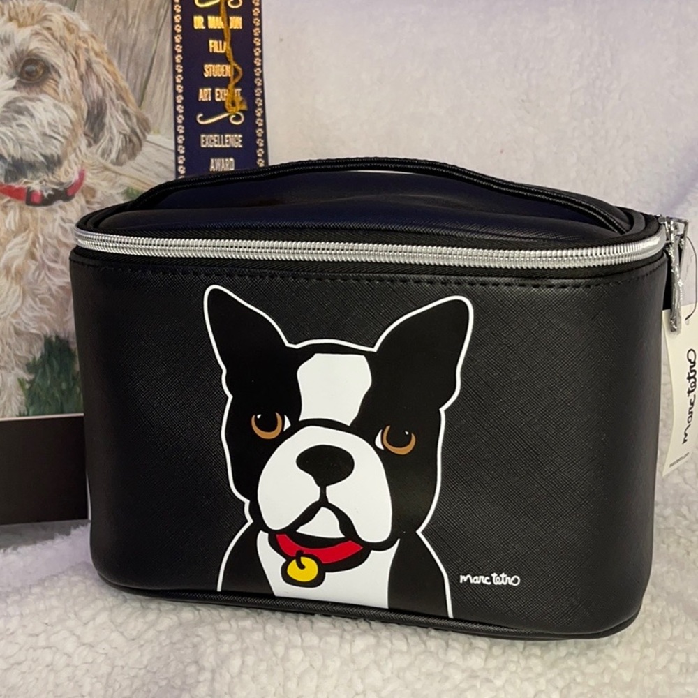 MARC TETRO Boston Terrier Black Cosmetic Tote | Black Train Case